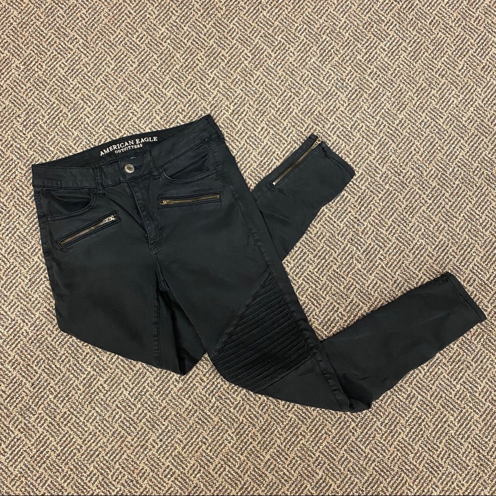 American Eagle Black High Rise Jegging Moto Jean Size 6 Long